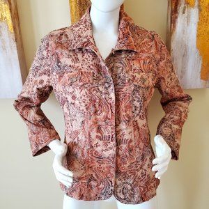 Analogy Tan/Coral Embroidered Button Front Jacket SZ L